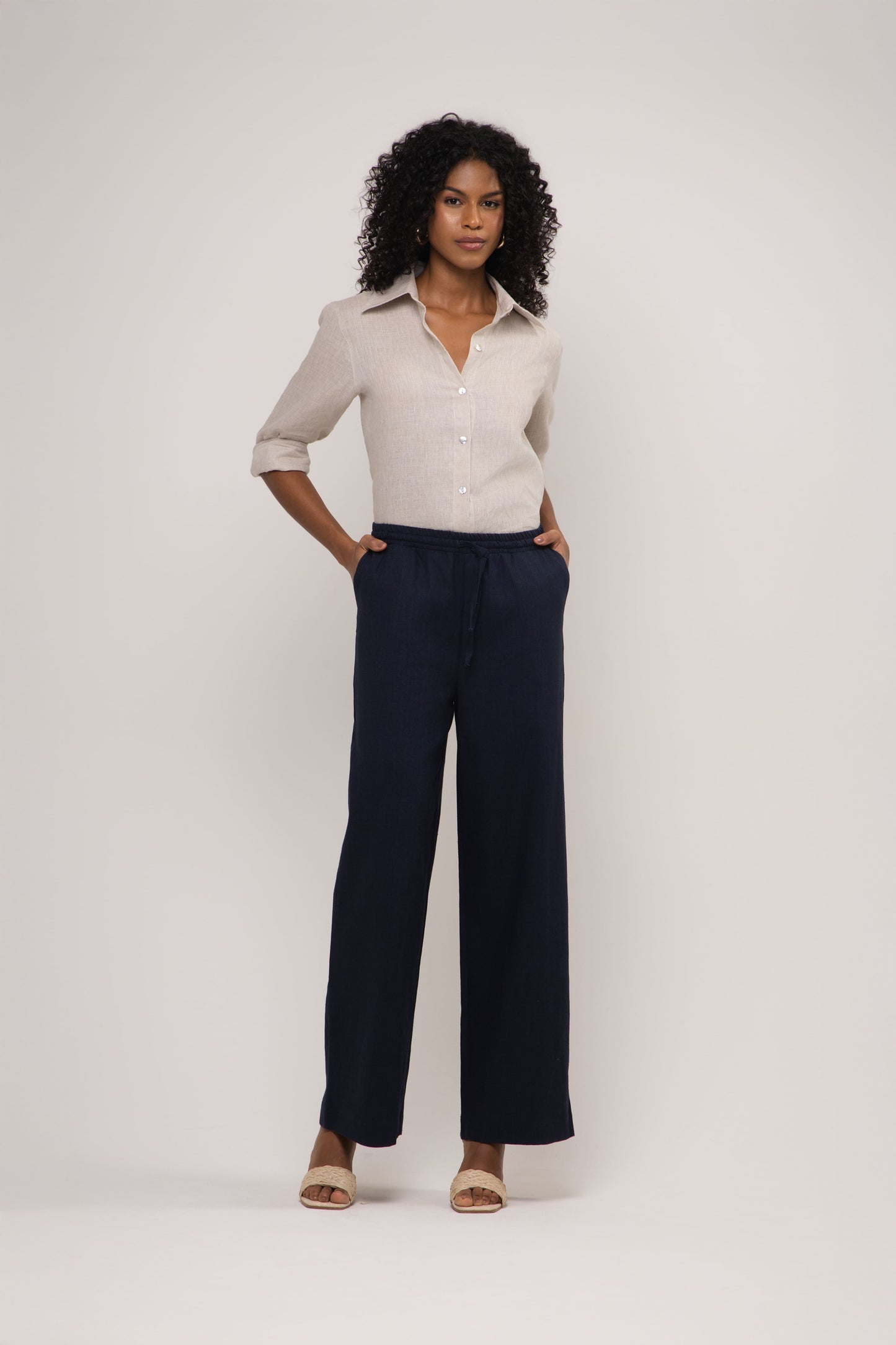 Calça Trancoso Pantalona em Linho Italiano