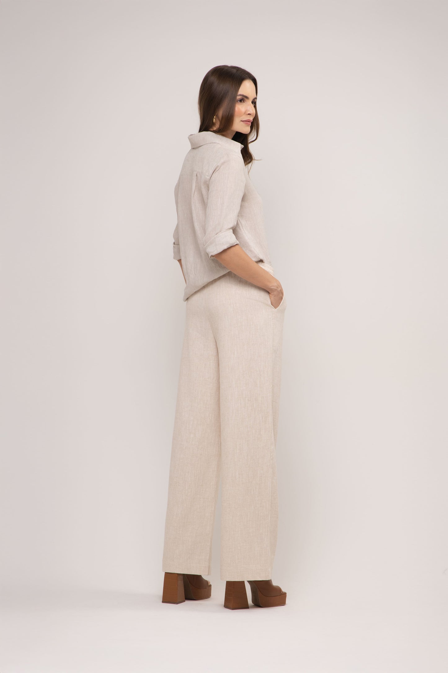 Calça Trancoso Pantalona em Linho Italiano