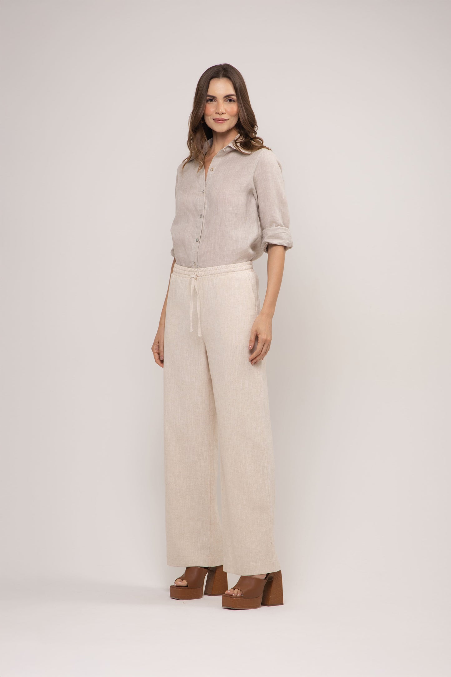 Calça Trancoso Pantalona em Linho Italiano