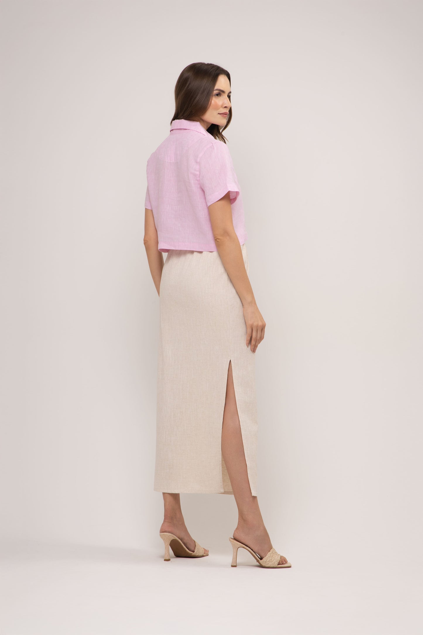 Saia Puglia Longa em Linho Italiano com Fenda Lateral