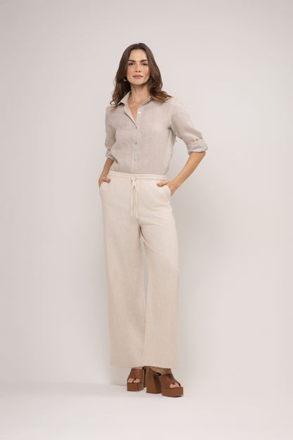 Calça Trancoso Pantalona em Linho Italiano