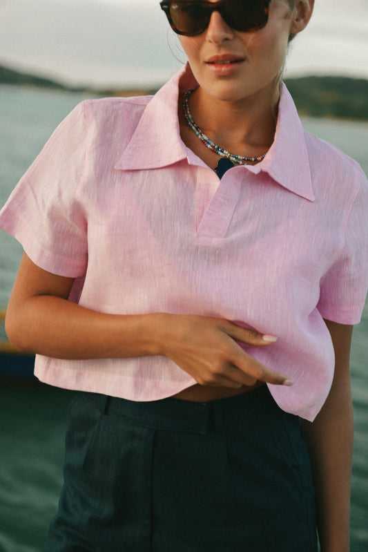 Camisa Capri Manga Curta em Linho Italiano