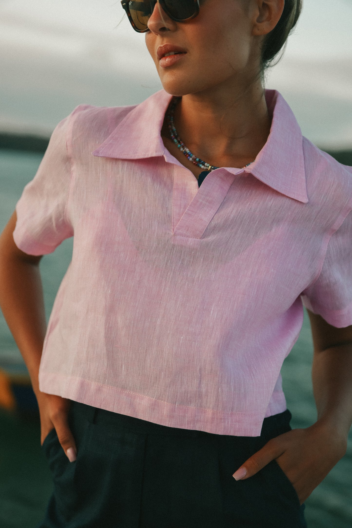 Camisa Capri Manga Curta em Linho Italiano