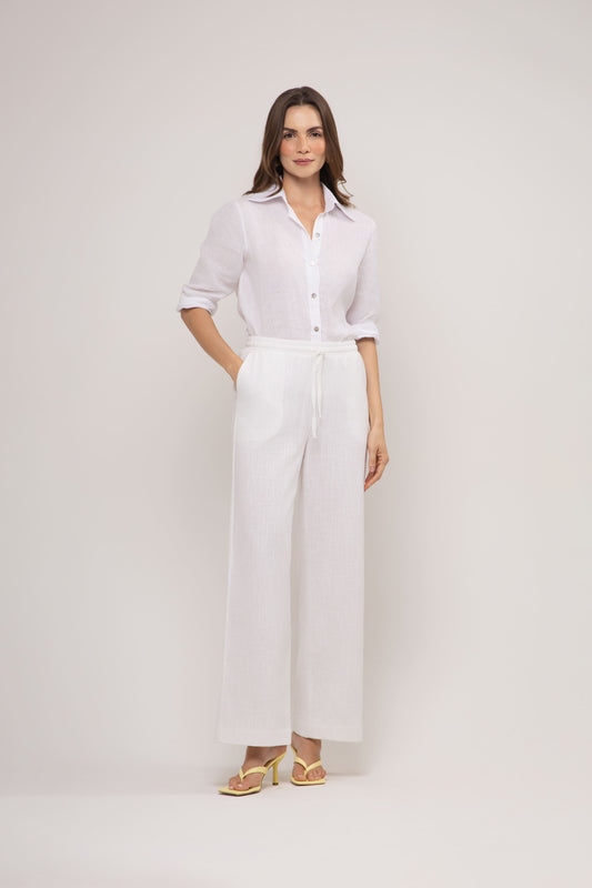Calça Trancoso Pantalona em Linho Italiano