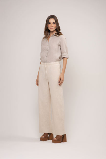 Calça Trancoso Pantalona em Linho Italiano