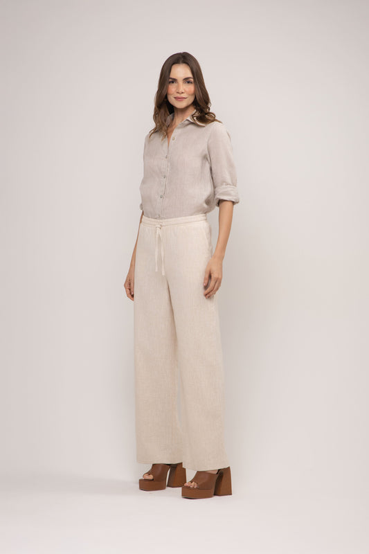Calça Trancoso Pantalona em Linho Italiano