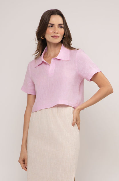 Camisa Capri manga curta em Linho Italiano Sicily