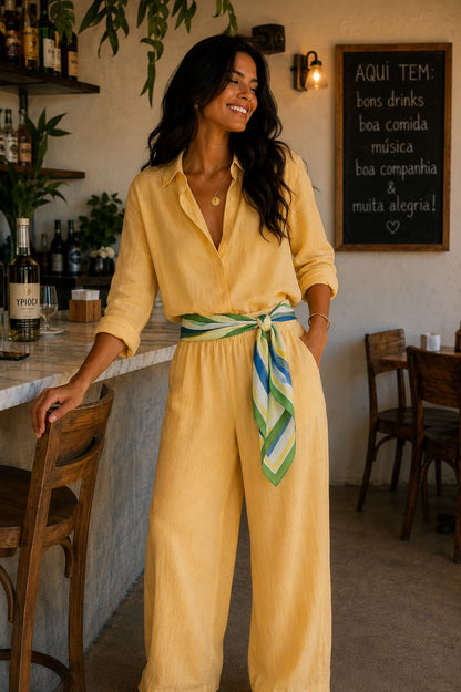 Conjunto Búzios em linho Italiano Amarelo Sicily