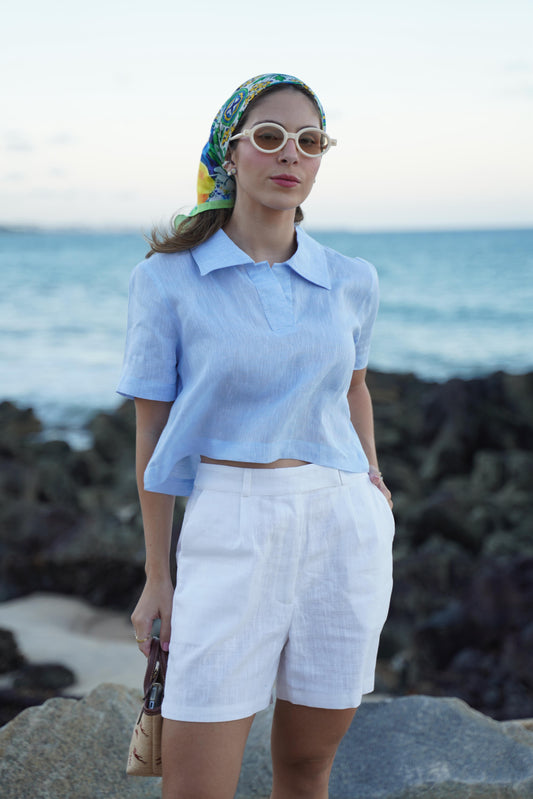 Camisa Capri Manga Curta em Linho Italiano