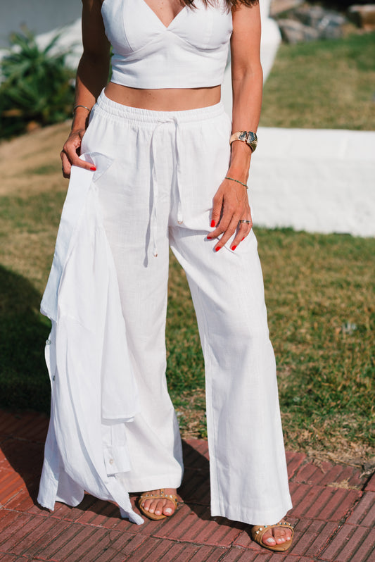 Calça Trancoso Pantalona em Linho Italiano